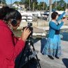 Karen Maber showing direction of Georges River on Kogarah Bay with Sheena Kitchener